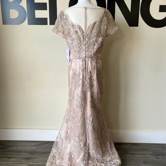 JS Collections Nude Floral Overlay Dress - Picture 4 of 6